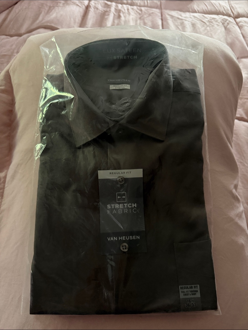 Van Heusen Men’s Black Stretch Dress Shirt - Regular Fit